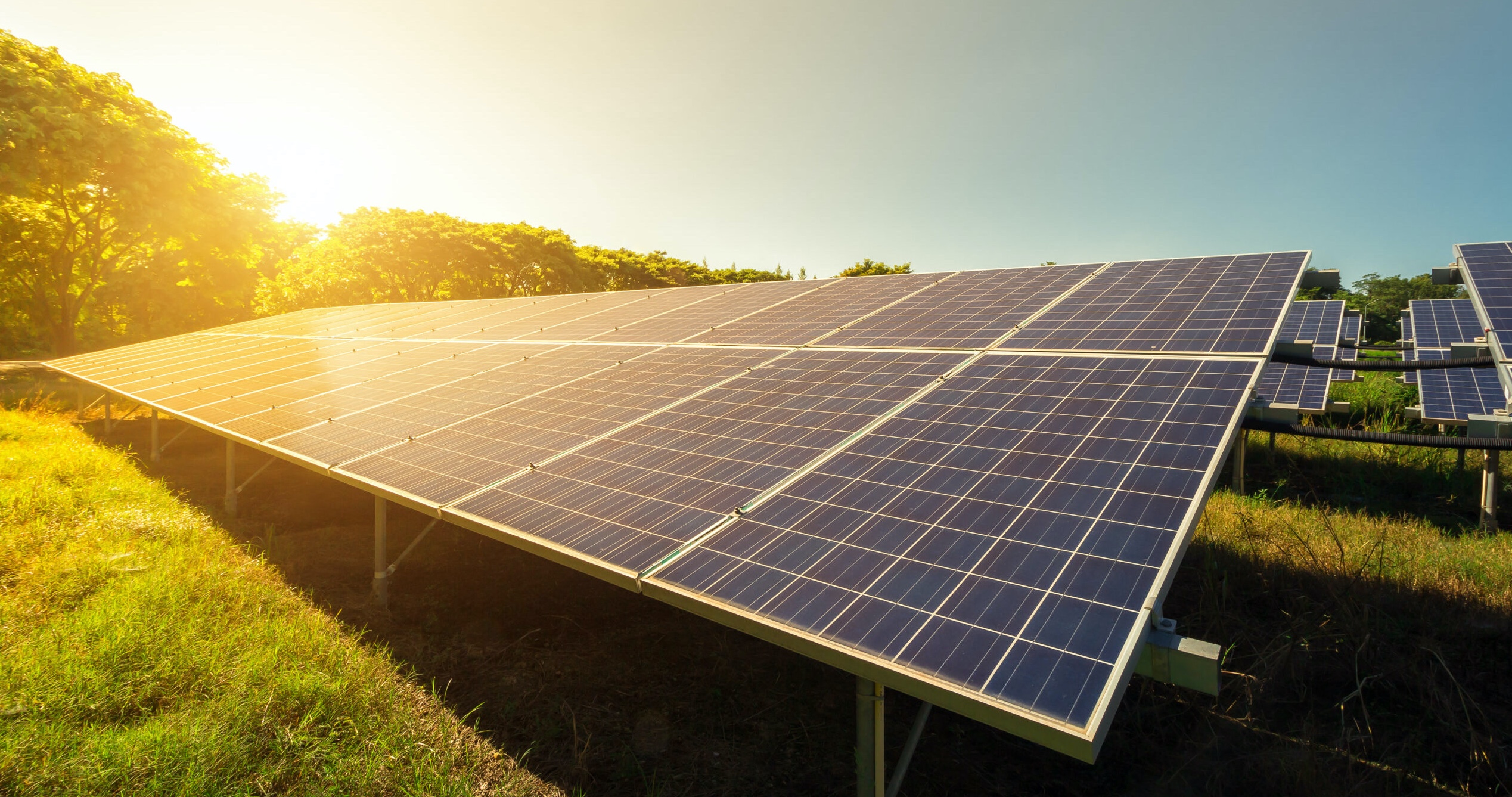 solar panel on sky sunset background.